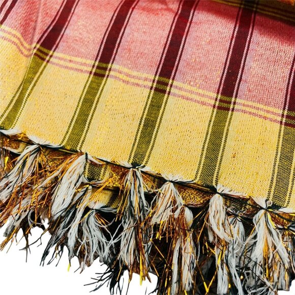 2 Plaid Decorative Tablecloth Black Orange Red Green Metallic Appliqués u - Picture 7 of 11